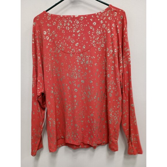 Chicos Womens BOHO Tunic Top XL Coral Metallic Animal Print Relaxed Long Sleeve - Picture 10 of 11